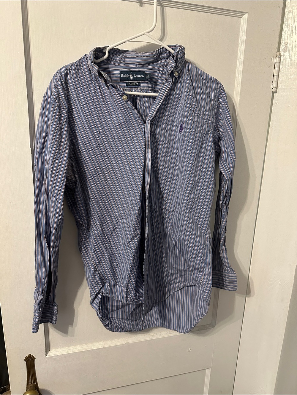 Ralph Lauren Blue and White Striped Button-Down Shirt